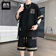 森馬胖子300斤夏裝新款中國風(fēng)肥佬休閑男士套裝圓領(lǐng)短袖T恤短褲兩件套 黑色【高品質(zhì)】- 5XL 身高180-190體重180-20斤