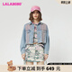 LALABOBO春秋新款腮紅毛邊牛仔短外套女辣妹小個(gè)子拼接夾克LBDC-WSJW15 中藍(lán)白 常規(guī) S