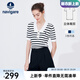 Navigare意大利小帆船短袖針織衫女士夏季顯瘦時(shí)尚條紋POLO衫V領(lǐng)毛衣T恤衫 科技白/黑 L 碼