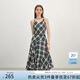 范思藍(lán)恩格子V領(lǐng)吊帶連衣裙女2025夏新款不規(guī)則波嬉風(fēng)長裙2545 黑米格 M