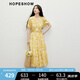 紅袖氣質(zhì)碎花連衣裙2025新款女裝【月影夏夢(mèng)】系帶泡泡袖茶歇裙兩件套 黃底花624 M