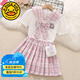 G.DUCKKIDS小黃鴨女童套裝jk學(xué)院風(fēng)2025夏裝新款小女孩卡通兒童裙子兩件套 粉色套裝不送包包 130 cm