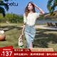 百圖betu女裝2025夏季新款襯衫法式燈籠袖蕾絲拼接萊賽爾襯衫2503T49 米白 M
