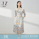 玖姿（JUZUI）碎花連衣裙女裝春款法式圍裹式茶歇裙 花米黃 XL