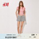 H&M女裝休閑褲2025夏季新款松緊腰棉質(zhì)直筒寬松運動短褲1280369 黑色/白色格紋 M 165/80