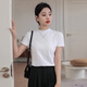 雅鹿白色小高領(lǐng)修身短袖t恤女2025夏季立領(lǐng)薄款顯瘦收腰百搭上衣棉 白色 M
