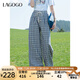 lagogo經(jīng)典格子休閑褲女拉谷谷2025年夏季新款編織腰帶直筒闊腿褲 混色 M