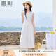 香影白月光無袖背心連衣裙女2025夏裝新款海邊度假風肌理感收腰裙 白色 M 160/84A/95-110斤