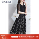 ZXEGI高檔新款杭州重工刺繡100%真絲連衣裙女裝夏季短袖桑蠶絲中長(zhǎng)裙子 黑色 L