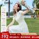 百圖betu女裝2025夏季新款連衣裙抽褶泡泡袖國(guó)風(fēng)印花收腰裙子2503T91 米白 S