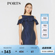 PORTS寶姿  新品女裝甜美荷葉邊收腰連衣裙SA8D096FFQ024 暗夜藍(lán) S (4)
