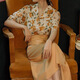 桂岐 港風(fēng)套裝女夏花色襯衫復(fù)古高腰黃色半身裙氣質(zhì)顯瘦輕熟兩件套裙 桔色 M