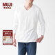 無印良品 MUJI 男式 水洗 天竺編織 V領(lǐng)長袖T恤 ABC02A1A 白色 XL