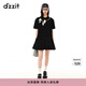 DZZIT【爆款補(bǔ)單】地素春夏新款甜酷少女黑白撞色蝴蝶結(jié)繡花連衣裙女 黑色 XS