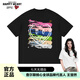 查爾斯桃心 潮牌T恤男女同款油畫(huà)愛(ài)心純棉學(xué)生情侶裝打底衫短袖 黑色 M 