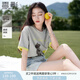 香影【小熊奇遇T】灰色短袖t恤女夏2025新款寬松落肩撞色刺繡上衣 熔巖灰色 L 165/88A/110-125斤