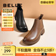 百麗（Belle）柔軟法式切爾西靴女商場同款羊皮通勤短靴A2V1DDD3 黑色-單里 34 (220mm)