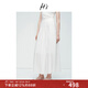 H's棉麻半身裙女25夏新款設(shè)計感抗皺挺括A字型松緊腰頭腰裙 本白 M