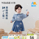 幼歌（YOUGE）嬰幼兒學(xué)院風(fēng)套裝春季寶寶清爽藍白格紋襯衫靈動百褶裙 藍色裙子 100 cm
