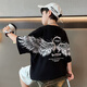G.duck男童短袖t恤潮牌夏裝套裝兒童大童炸街半袖帥氣純棉T男孩街舞上衣 黑色T恤 120 cm