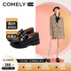 康莉（COMELY）樂(lè)福鞋女秋季新款圓頭厚底鞋英倫風(fēng)時(shí)尚金屬扣小皮鞋 黑色 37