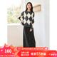 梵希蔓菱格撞色套頭慵懶針織衫女2024年秋季新款圓領(lǐng)上衣寬松毛衣 73232 灰白格 S