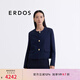ERDOS 25春夏圓領(lǐng)絲毛混紡箱型短款直角肩浮雕紐扣上衣女外套 藏藍(lán) M 165/84A