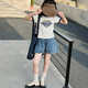 G.DUCKKIDS女童短袖t恤短款夏季2025新款童裝兒童潮酷上衣女孩大童夏裝體恤 牛仔短褲 120 cm