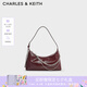 CHARLES&KEITH柔軟拉鏈?zhǔn)今薨檰渭绨赶掳可掌呦ΧY物CK2-40782472 Burgundy葡萄酒紅色 S