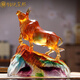 鉑悅璽熙 琉璃牛擺件牛氣沖天生肖牛工藝品客廳玄關(guān)裝飾品辦公室桌面擺設喬遷開(kāi)業(yè)禮品 琉璃牛勢（18*5.5*20cm）