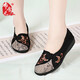 布舍元休閑盤(pán)扣網(wǎng)面軟底透氣套腳媽媽鞋老北京布鞋女520-1333 黑色 38
