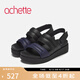 achette雅氏4QY1 厚底拼色休閑運(yùn)動(dòng)風(fēng)活力涼鞋女鞋 14/46-黑色/藍(lán)紫色 38