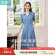 茵曼（INMAN）復(fù)古天絲涼感小v翻領(lǐng)連衣裙女士2025年夏季新款收腰a字牛仔裙 牛仔藍(lán) -18525993 XL