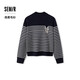 森馬（Semir）毛衫女顯瘦寬松圓領(lǐng)中長(cháng)毛衣秋冬款優(yōu)雅條紋上衣可愛(ài)花紗保暖內搭 【A款】藍白色調00381 S
