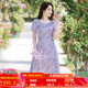 煙花燙度假風(fēng)優(yōu)雅連衣裙女夏季高級(jí)感2025褶皺收腰顯瘦印花裙SD 嬋真 紫色 L