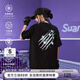 SuaMoment雛菊抓痕刺繡T恤男女夏季美式潮牌休閑寬松情侶短袖T恤 黑色 M