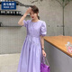 棉致2025夏新款純棉連衣裙女學(xué)生韓版寬松法式收腰顯瘦中長(zhǎng)款裙子 紫色 M100-115斤 均碼