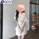 DGOV法式氣質(zhì)感斜肩短袖連衣裙女夏季新款褶皺收腰顯瘦包臂裙子 米白色 S 90-100斤
