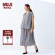 無印良品（MUJI）強(qiáng)捻 法國袖罩衫 短袖上衣女款女裝純棉25年夏季 BC2MMC5S 黑色格紋 L (165/88A)
