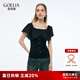 歌莉婭短款t恤上衣女夏2025新款設(shè)計感荷葉領(lǐng)小個子穿搭1E6R3I290 00B黑色 L