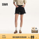 森馬牛仔褲女黑色毛邊綁帶夏高腰短褲109324122006