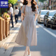 羅蒙（ROMON）高檔純灰色連衣裙子女裝2025夏新款長(cháng)裙漂亮獨特法式氣質(zhì)圓領(lǐng)小眾 灰色 M 90-100斤