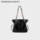 CHARLES&KEITH25秋季新品大容量柔軟抽繩鏈條福袋包托特包包女包CK2-20782654 Black黑色 L