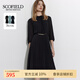 SCOFIELDScofield女裝法式小高圓領(lǐng)優(yōu)雅通勤七分袖百褶連衣裙氣質(zhì)中長(zhǎng)裙 黑色 M 165