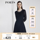 PORTS寶姿 商場(chǎng)同款新品女裝氣質(zhì)撞色雪紡連衣裙LL8K207KZE015 黑色 S