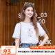 百圖betu女裝2025春夏新款T恤圓領(lǐng)卡通印花袖口拼接國(guó)風(fēng)短袖女2502T30 白色 L
