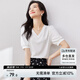 尚都比拉夏季短袖t恤女浪漫花邊泡泡袖V領(lǐng)顯瘦女裝上衣 白色 L
