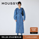 moussy 女裝新款泡泡袖下擺開叉長款牛仔連衣裙010GSK11-0090 110藍色 S 00001