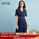 愛特愛（EITIE）氣質(zhì)優(yōu)雅V領(lǐng)收腰裙子壓褶釘珠連衣裙夏新款高端女裝B2407322 深海藍(lán)31 L 165