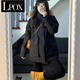 LPOX棉服女大毛領(lǐng)派克2025冬季連帽棉襖外套寬松加厚工裝棉衣 黑色 L